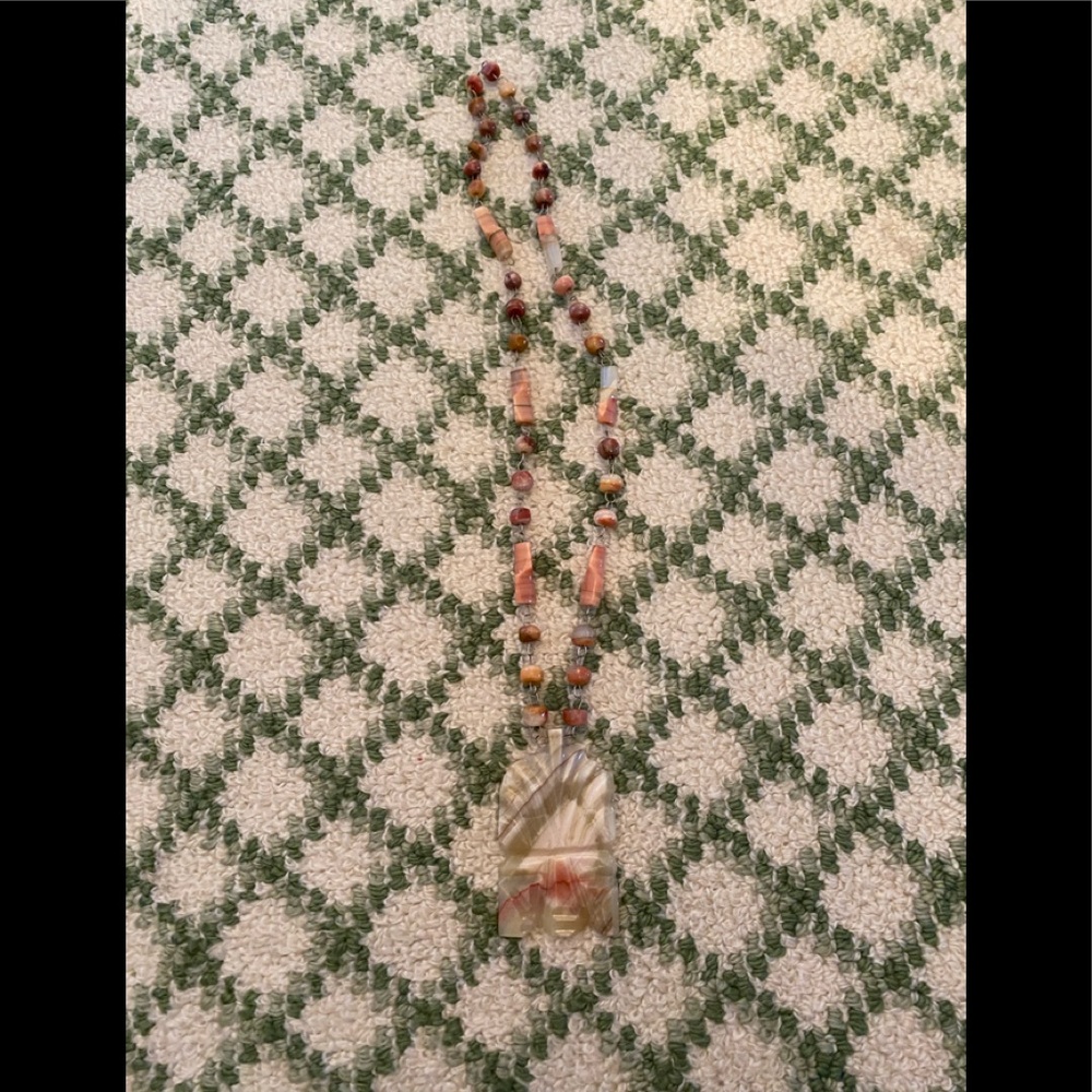Vintage brown marble stone necklace